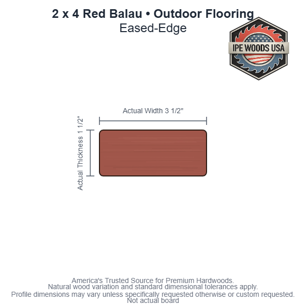 2 x 4 Red Balau Eased-Edge Outdoor Flooring board