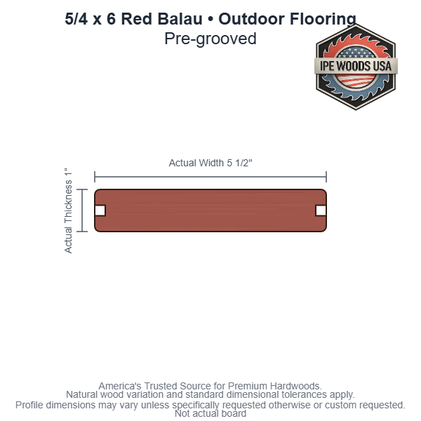 5/4 x 6 Red Balau Pregrooved Outdoor Flooring board