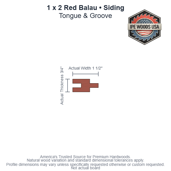 1 x 2 Red Balau T&G Siding board