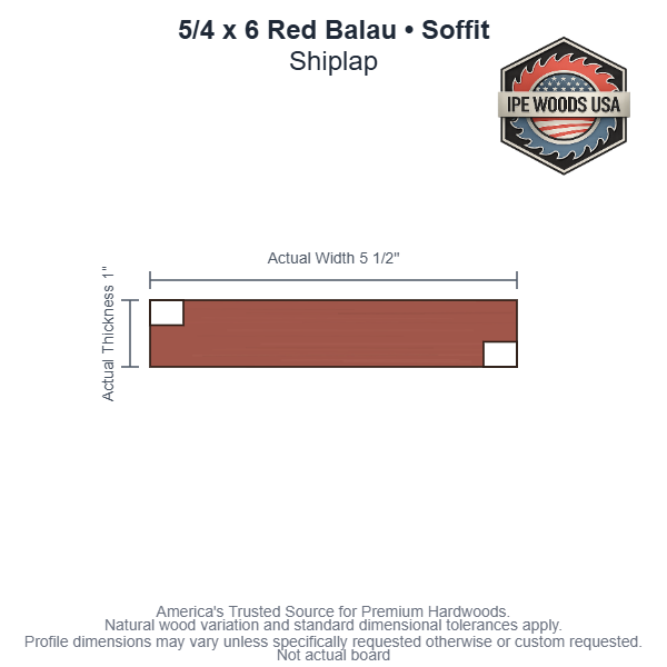 5/4 x 6 Red Balau Shiplap Soffit board