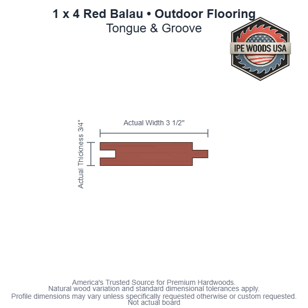 1x4 Red Balau Tongue & Groove Outdoor Flooring board profile diagram