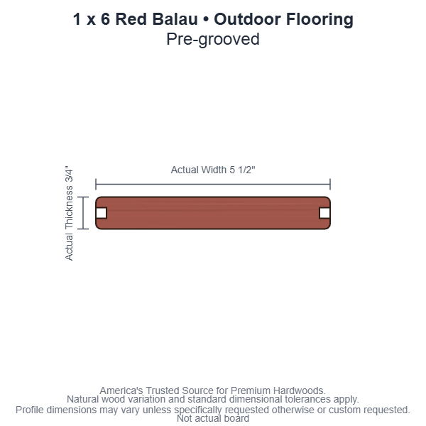1 x 6 Red Balau Pregrooved Outdoor Flooring board