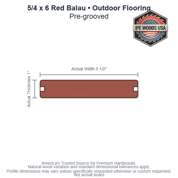 5/4 x 6 Red Balau Pregrooved Outdoor Flooring board