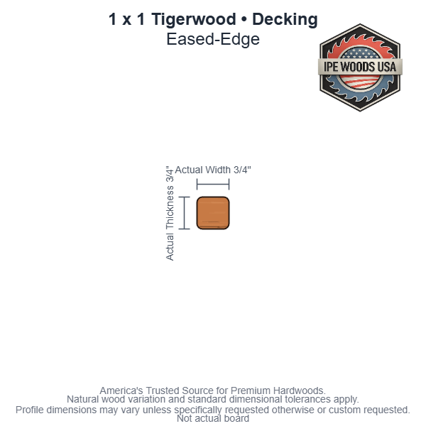 1 x 1 Tigerwood Eased-Edge Decking board