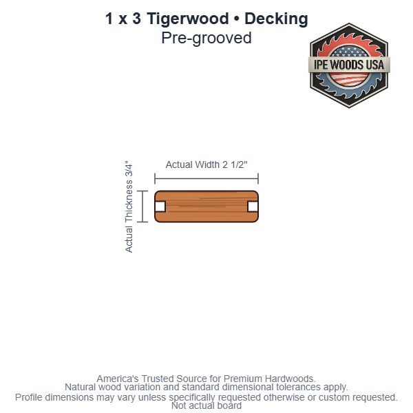 1 x 3 Tigerwood Pregrooved Decking board
