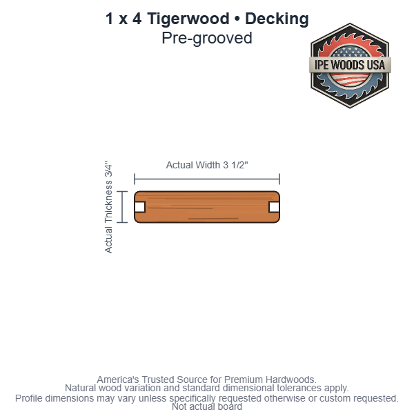 1 x 4 Tigerwood Pregrooved Decking board