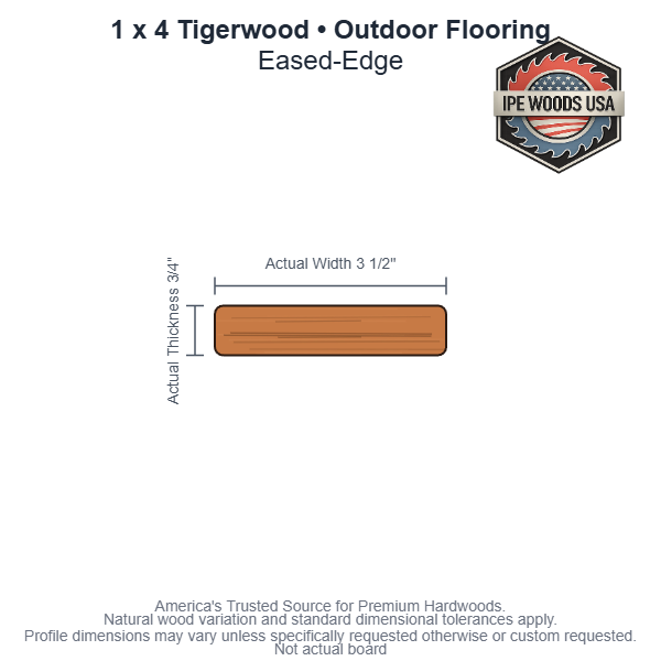 1 x 4 Tigerwood Eased-Edge Outdoor Flooring board
