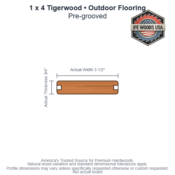 1 x 4 Tigerwood Pregrooved Outdoor Flooring board