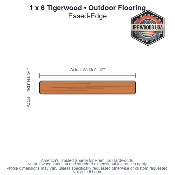 Tigerwood 1 x 6 Eased-Edge Outdoor Flooring board