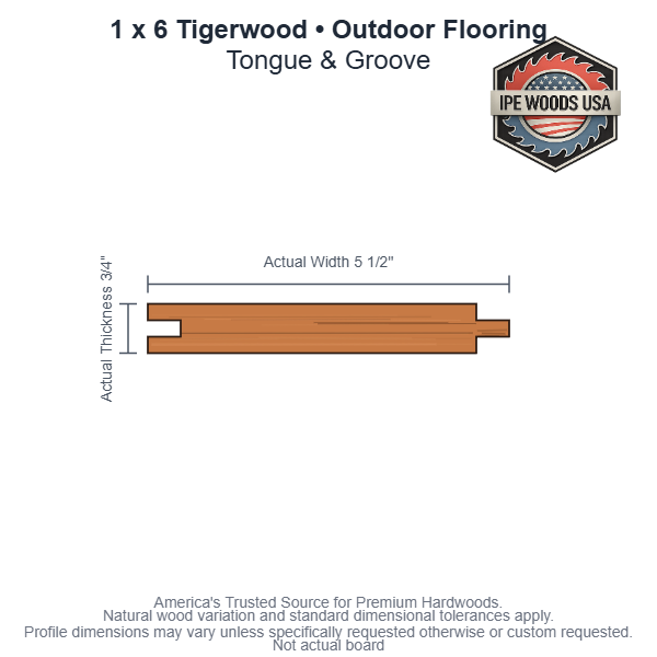 Tigerwood 1 x 6 T&G Outdoor Flooring board
