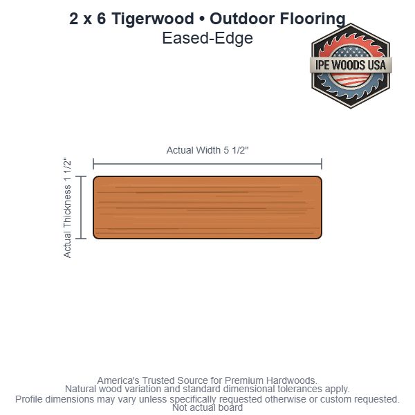 Tigerwood 2 x 6 Eased-Edge Outdoor Flooring board