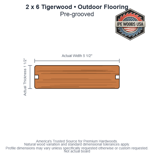 2 x 6 Tigerwood Pregrooved Outdoor Flooring board