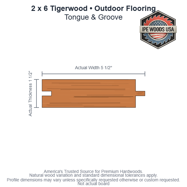 Tigerwood 2 x 6 T&G Outdoor Flooring board
