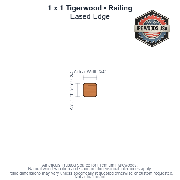 1 x 1 Tigerwood Eased-Edge Railing board