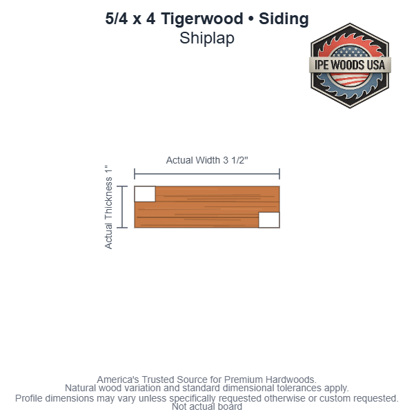 5/4 x 4 Tigerwood Shiplap Siding board