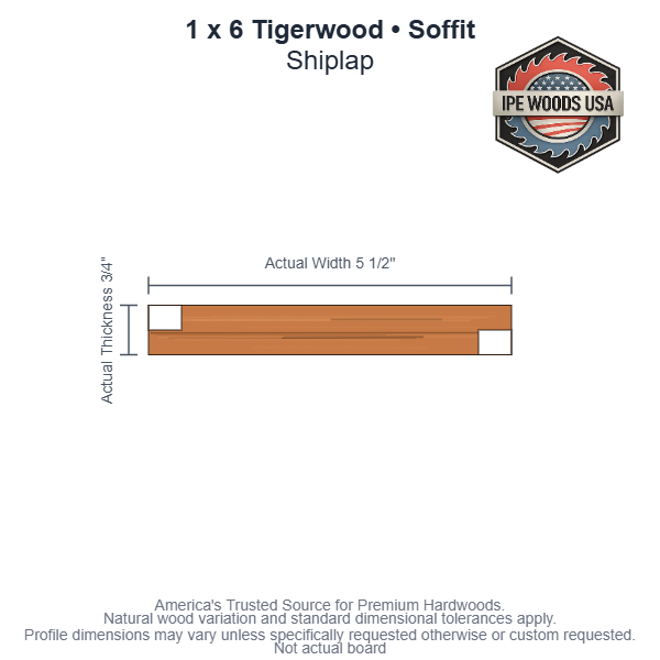 1 x 6 Tigerwood Shiplap Soffit board