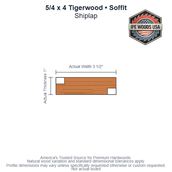 5/4 x 4 Tigerwood Shiplap Soffit board