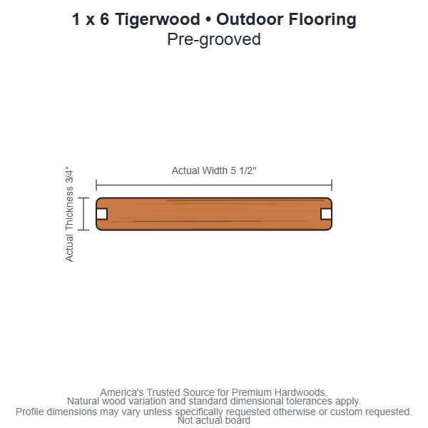 1 x 6 Tigerwood Pregrooved Outdoor Flooring board