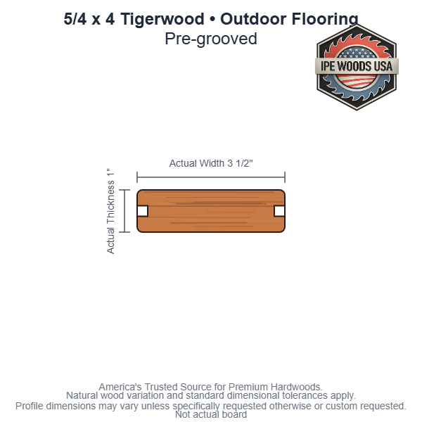 5/4 x 4 Tigerwood Pregrooved Outdoor Flooring board