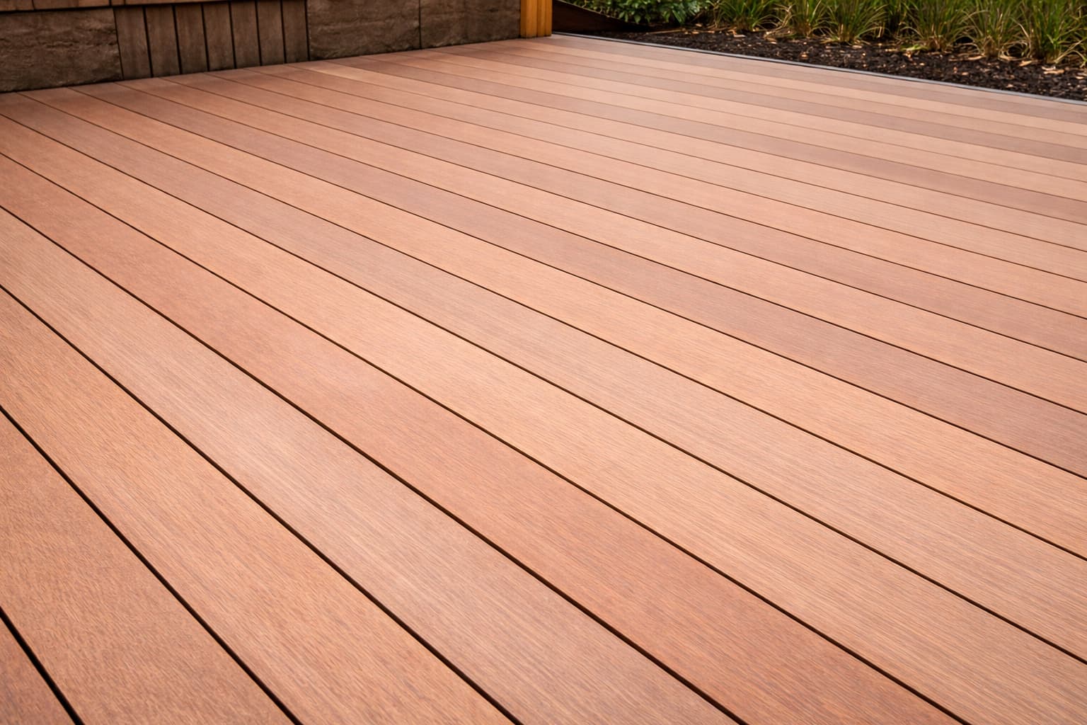 Red Balau hardwood decking with warm red-brown color