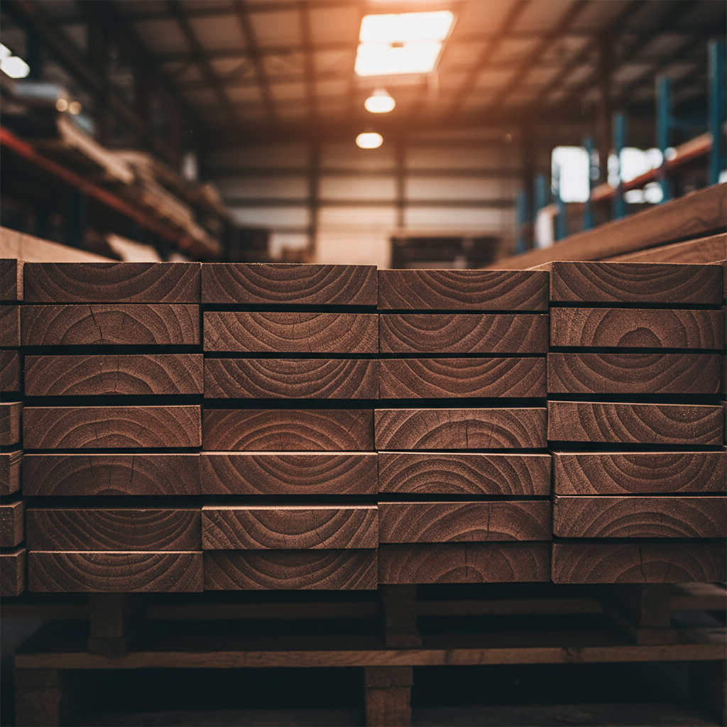 Fresh-cut Ipe hardwood boards showing rich chocolate-brown color and tight grain