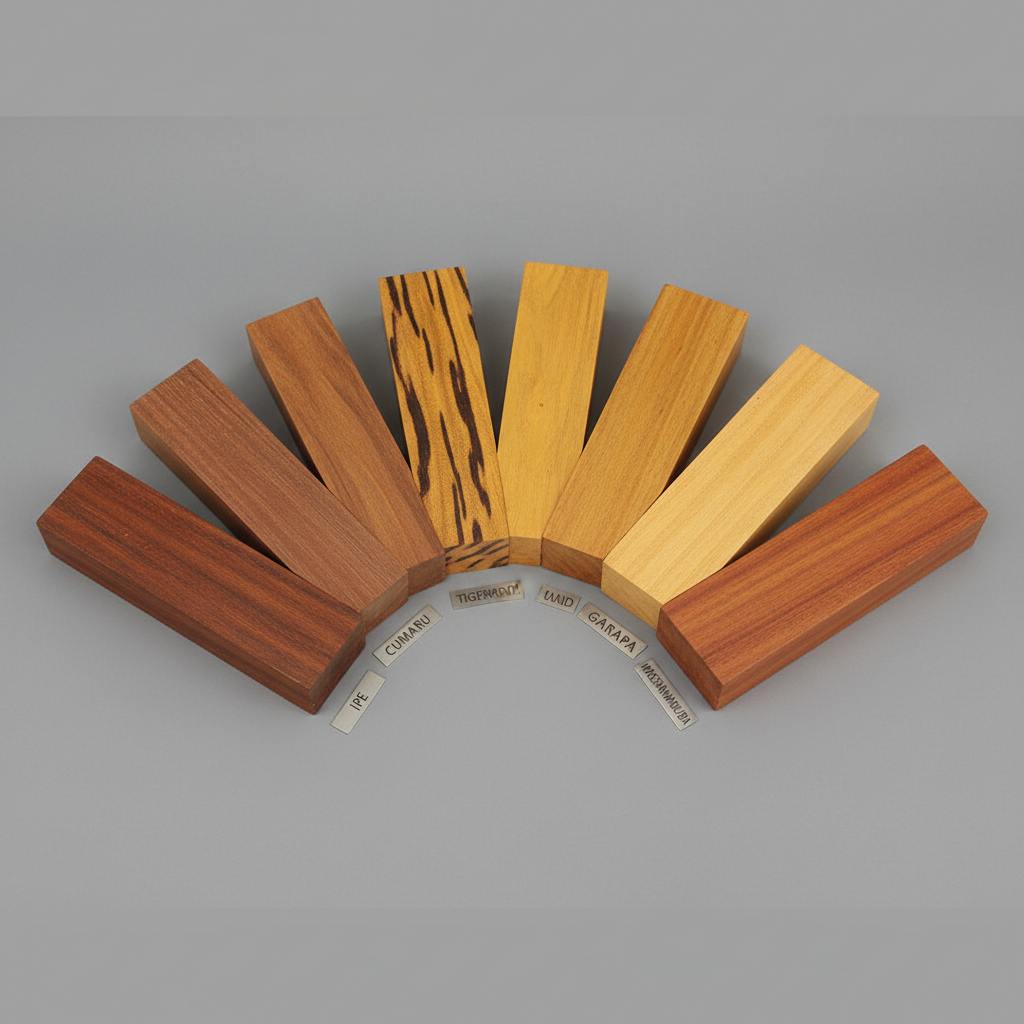 Array of tropical hardwood species samples