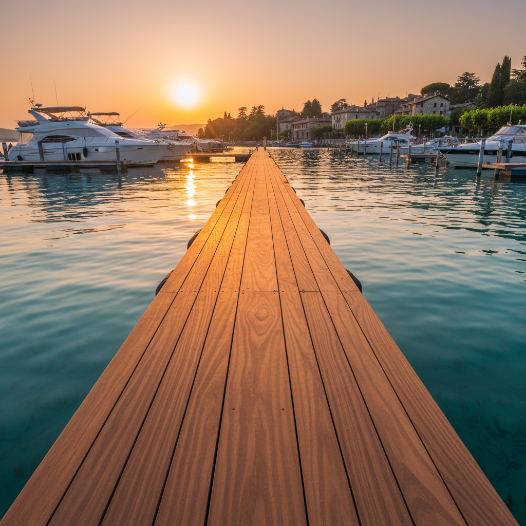 Red Balau dock decking on waterfront boat dock